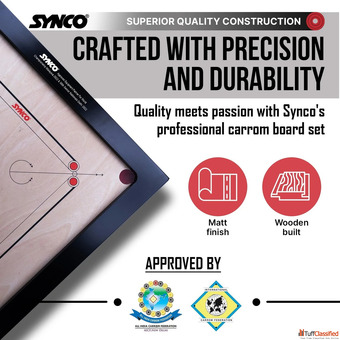 Synco 36 inches 4mm Chakri Back Full Size Carrom Board with Free Coins