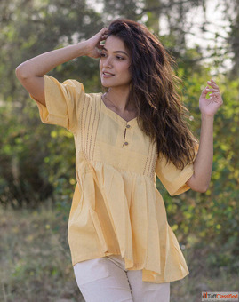 Buy Dusky Yellow Cotton Tops For Women Online By Babli