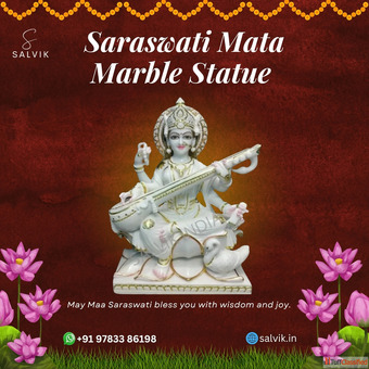 Marble Saraswati Idol - Handcrafted White Marble Saraswati Mata Murti