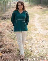 Buy Cotton Teal Blue Embroidered Top For Women By Babli