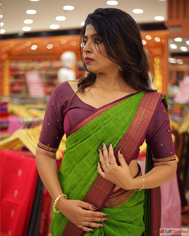Diwali Festive Offer - Elegant Parrot Green Semi Jute Saree 1699