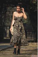 Buy Black Floral Cute Knotted Summer Dress For Women By Odha...