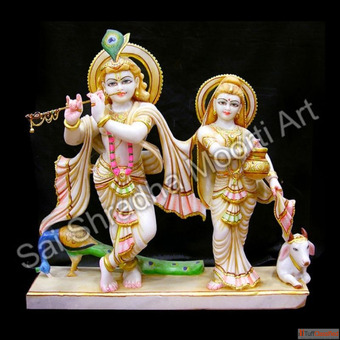 Premium White Marble Radha Krishna Statues for Home and Temple