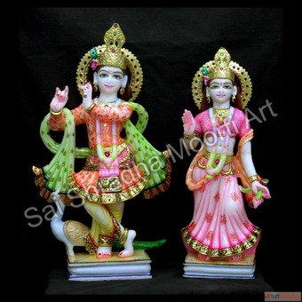 Premium White Marble Radha Krishna Statues for Home and Temple