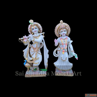 Premium White Marble Radha Krishna Statues for Home and Temple