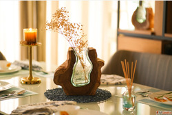 Curved Glass Root Vase Decor Handcrafted Wooden Art