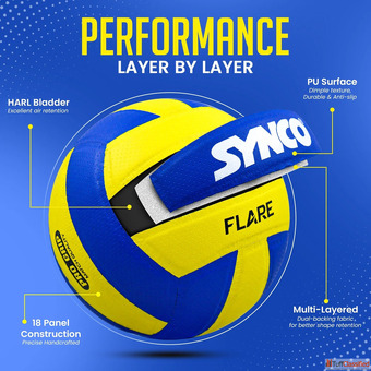 Synco Flare Volleyball PU Pasted 18 Panel