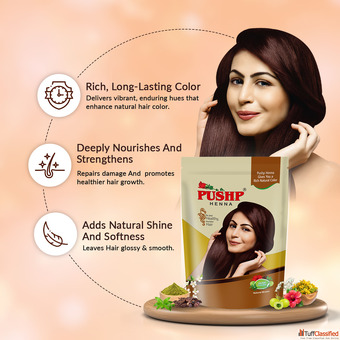 Pushp Herbal Henna 140 gm - Natural Henna Powder for Hair Care