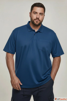 SmartStyle Polo Pro Teal Navy Smart Tech Pocket - Plus Size Active Comfort