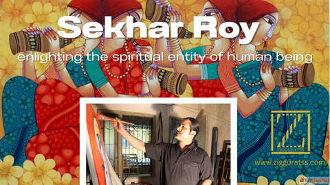 Purbarag by Sekhar Roy - Radha Krishna Original Acrylic Painting Indian Spiritual Art for Sale