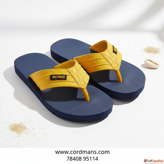 Men's Stylish Navy-Yellow Flip-Flops - Trendy Comfort for Everyday Wear