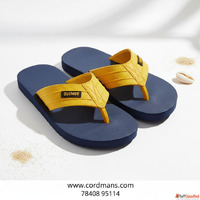 Men's Stylish Navy-Yellow Flip-Flops - Trendy Comfort f...