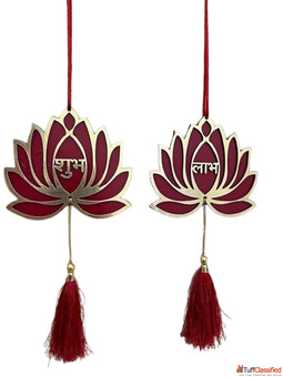 subh labh Handicraft Lotus and Rudraksh Hangings for Decoration Diwali Decor Maroon