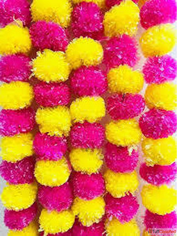 Artificial Marigold Flower Garland Pink and Yellow1 ARTIFICIAL Garland Pink Yellow