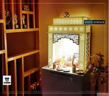 Best-Quality Custom Backlit Corian Pooja Mandir White Surface
