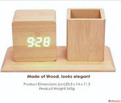 Wooden Digital Clock with Pen Holder - Bulk Supplier GIVEAWAYSMILES