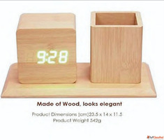 Wooden Digital Clock with Pen Holder - Bulk Supplier GIVEAWA...