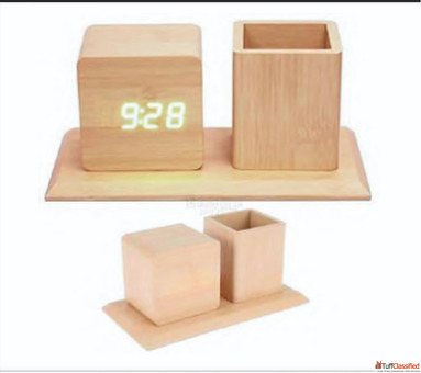 Wooden Digital Clock with Pen Holder - Bulk Supplier GIVEAWAYSMILES