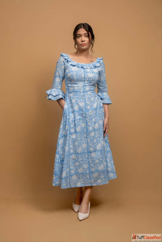 Buy Jasmine in Blue Cotton Floral Printed Dress For Women Online By Odhanon