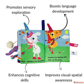 Animal Fun Cloth Book for Babies - Educational Safe Fabric Book for Kids D'bebé