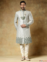 Pista Jacquard Sherwani Set Men's Wedding Sherwani by T...