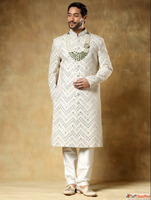 Cream Embroidered Sherwani Set Men's Wedding Sherwani b...