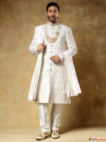 Off white Embroidered Sherwani with Stole Men's Wedding...