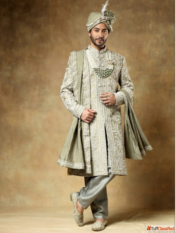 Pista Embroidered Sherwani Set Men's Wedding Sherwani by Taksh Men