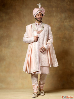 Pink Embroidered Sherwani Men's Wedding Sherwani by Taksh Men