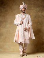 Pink Embroidered Sherwani Men's Wedding Sherwani by Tak...