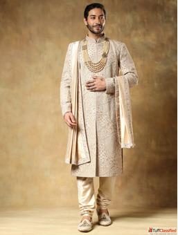 Golden Embroidery Sherwani Set Men's Wedding Sherwani by Taksh Men