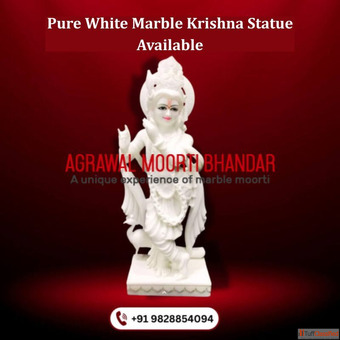 Pure White Marble Krishna Statue Available