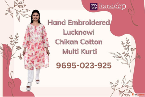 Hand Embroidered Lucknowi Chikan Cotton Multi Thread Kurti