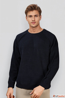 Black Cotton Crew Neck Sweatshirt Classic Cozy Durable Men's Wear