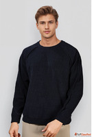 Black Cotton Crew Neck Sweatshirt Classic Cozy Durable Men&#...