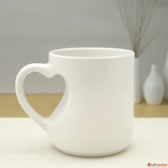 Personalized Heart Cut Handle Printed Mugs
