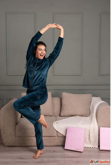 Buy Blue Velvet Track Suit For Women in stripe Online By Private Lives