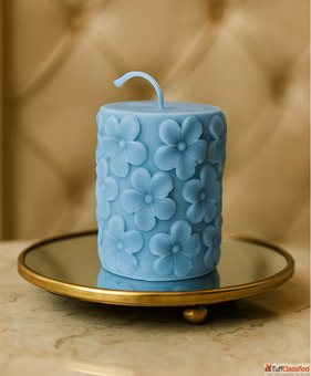 Derben Clove Blue Floral Scented Pillar Candle for Party