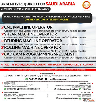 Saudi Arabia Job Vacancy for Indians Hunts Job