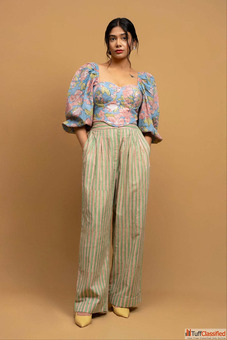 Buy Cotton Orchid Set in Blue Green Floral Print Online By Odhanon