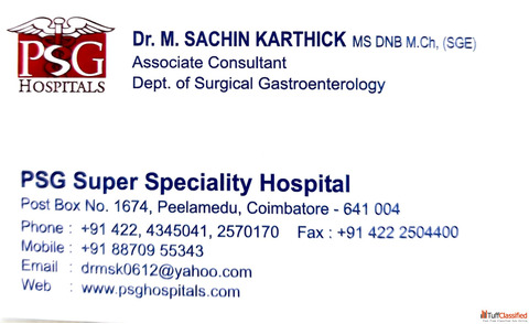 Dr. M. Sachin Karthick - Surgical Gastroenterologist in Coimbatore PSG Super Speciality Hospital