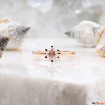 Round Rose Cut Salt and Pepper Lab Diamond Ring - TheMinimalCarbon