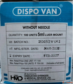 Buy DispoVan 5ml Syringe Without Needle