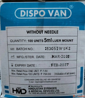 Buy DispoVan 5ml Syringe Without Needle