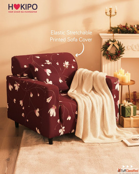 Festive Printed Stretchable Sofa Cover for Cozy Living Rooms HOKIPO