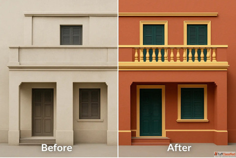 Deep Green and Brown Shades in Chettinad-Style Exteriors - Indicus Paints