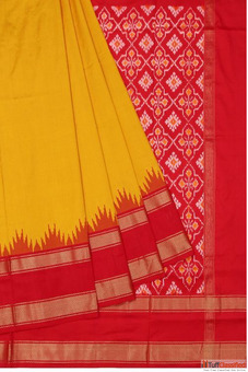 Latest Designer Yellow Saree with Red Blouse Mavuris
