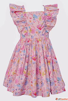 Satin Trimmed Ruffle Dress for Girls