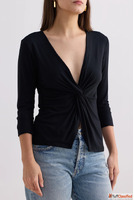 Shop the Must-Have Twist Front Knit Shirt in Black Sleek Sty...