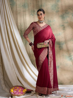 Beautiful Maroon Saree Online - Latest Styles Available at Mirraw